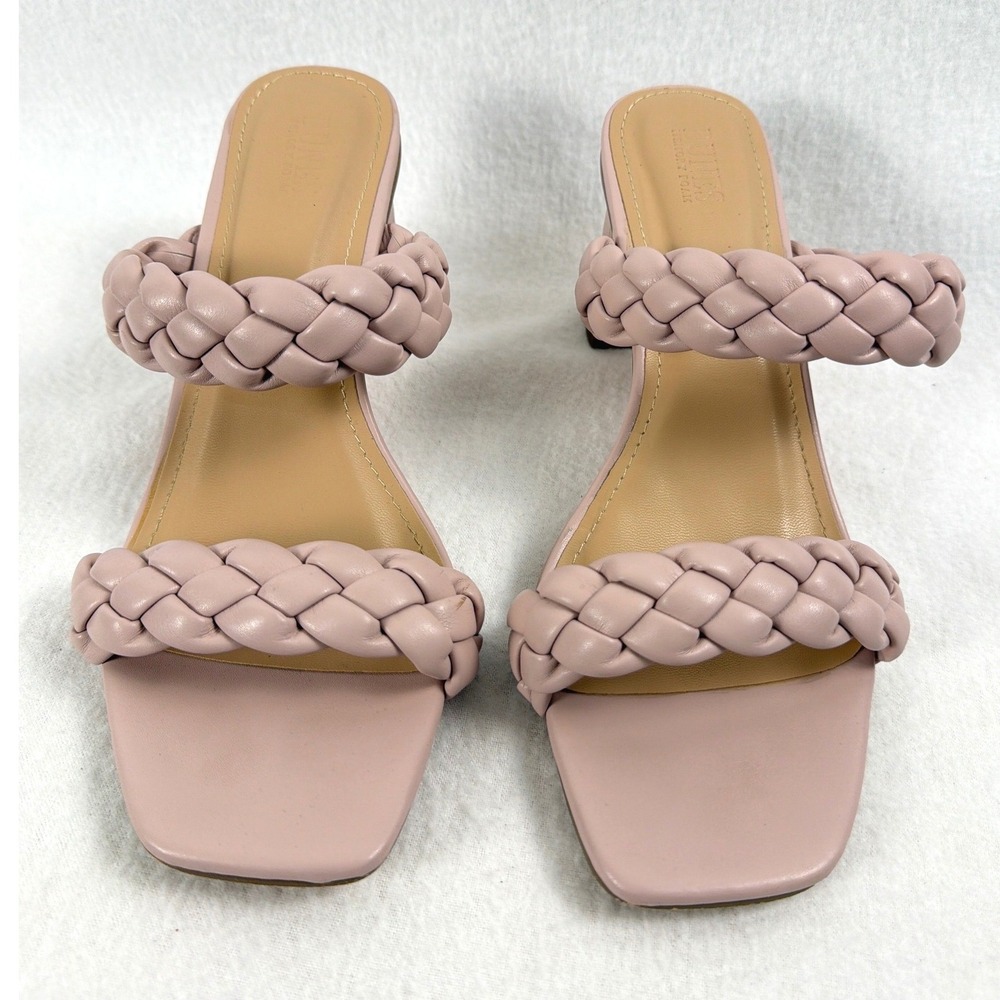 Dunes Iris Pink Braided Block Heel Sandals Square Toe Croc Mules Size 9M vegan
